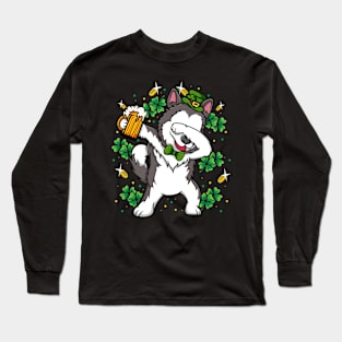 Dabbing Siberian Husky Leprechaun Dog St Patrick's Day Long Sleeve T-Shirt